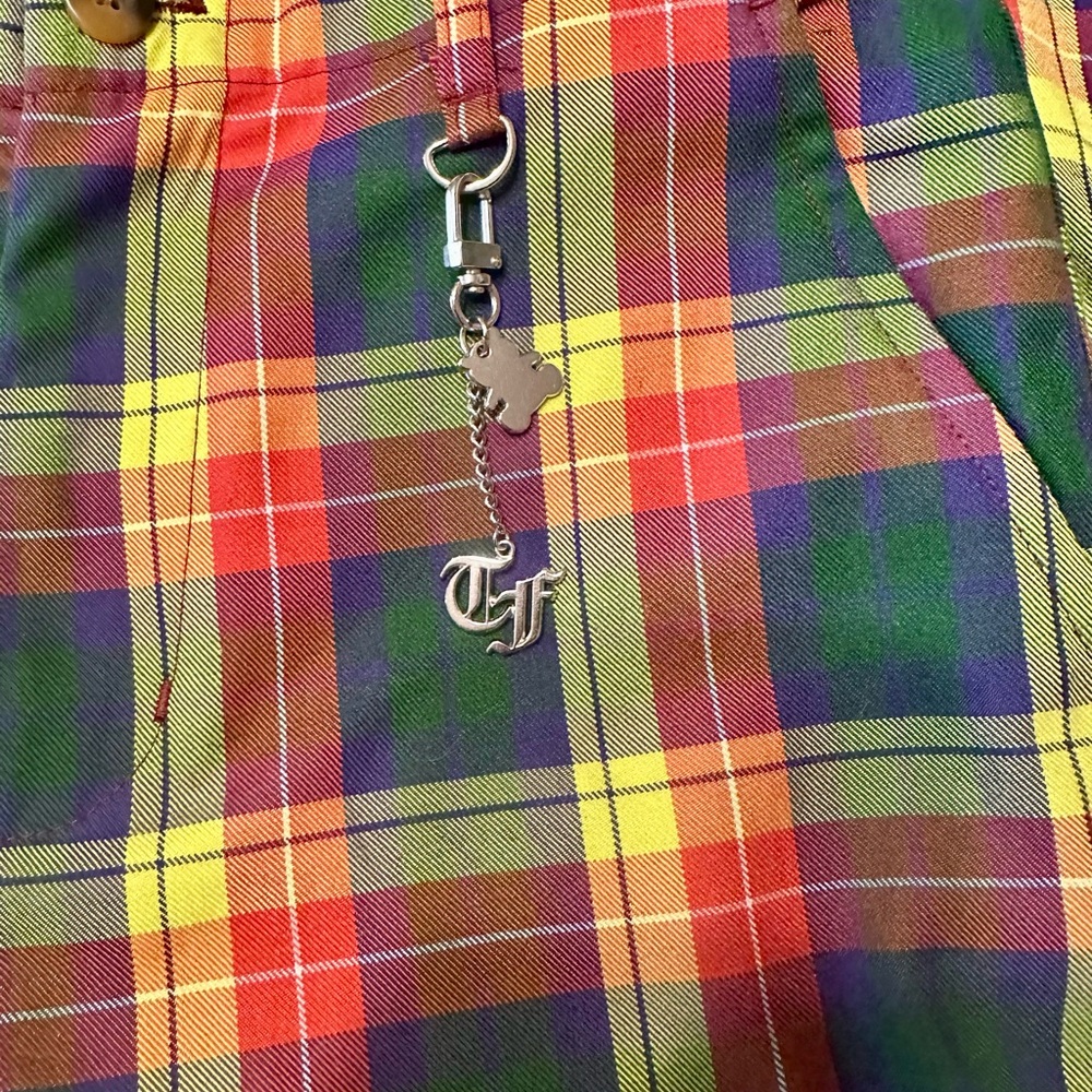 Teddy Fresh Multicolor Plaid Straight Leg Pants Rainbow Tartan Bear Charm Sz 26 - Picture 8 of 12